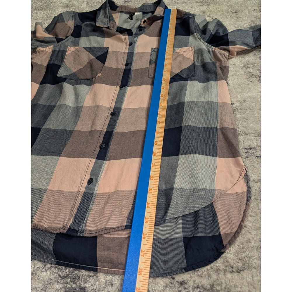 H&M Divided Pink Navy Plaid Button Down Shirt 10 Cotton Oversized Grunge Tunic - Picture 9 of 11